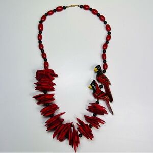 Vintage wooden painted necklace birds
